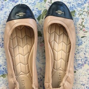 Coach Two-Tone Leather Ballet Flats in Nude and Black